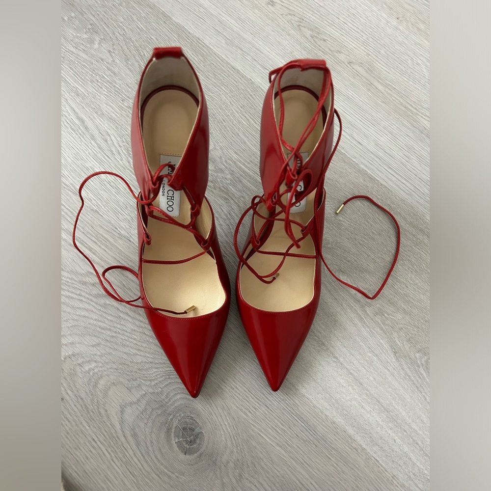 Jimmy Choo Hoops Lace-Up Leather Pump, Red